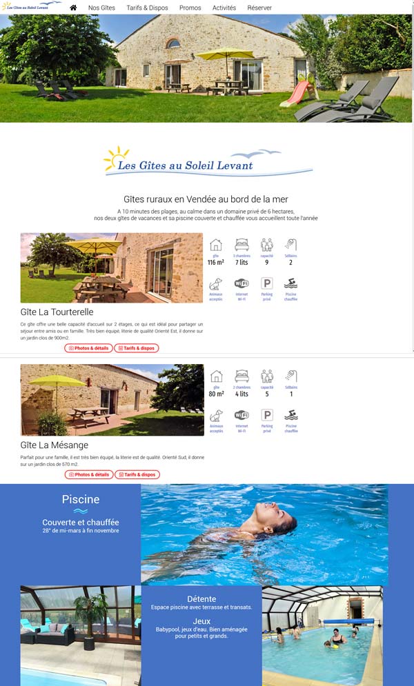 Exemple de site internet réalisée par Gîte et bien pour un domaine de 2 gîtes en Vendée